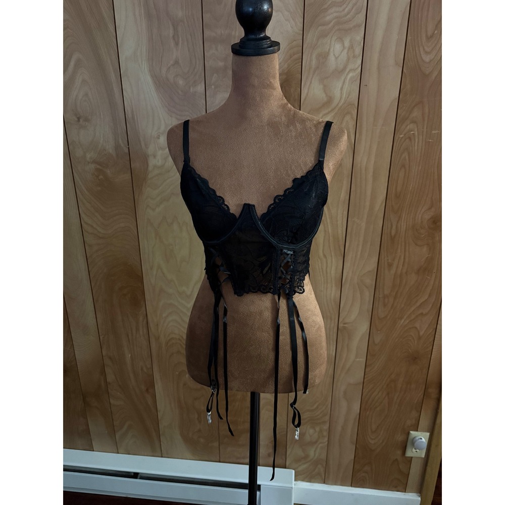 Avidlove Black Lace Bustier Corset Top Garter Lingerie Underwire Medium‎ NEW